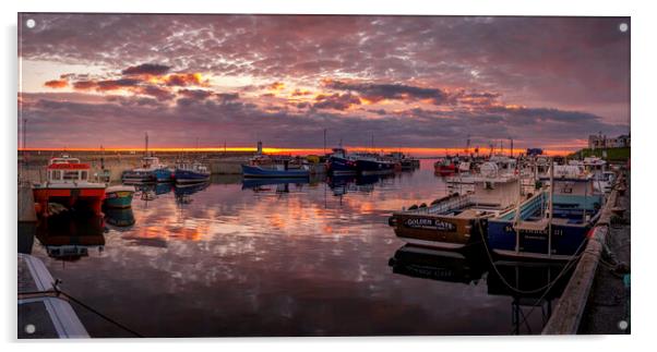 Calm Sunrise Over Seahouses Harbour Acrylic by Tim Hill