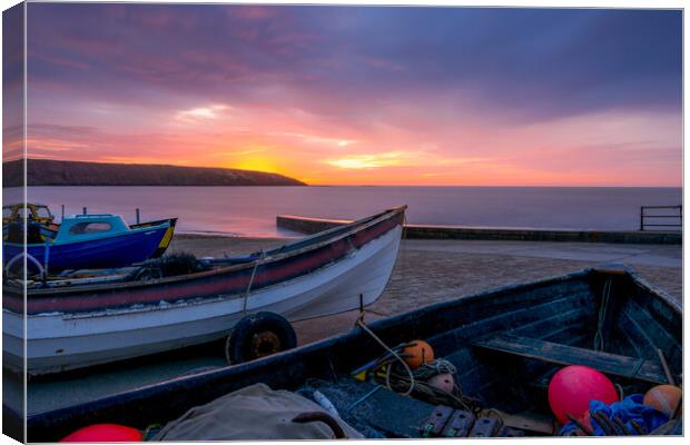 Filey Brigg Sunrise from Filey Boat Ramp Canvas Print by Tim Hill