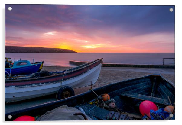 Filey Brigg Sunrise from Filey Boat Ramp Acrylic by Tim Hill