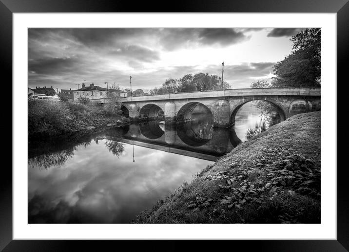 Moody Monochrome Tadcaster Bridge Framed Mounted Print by Tim Hill