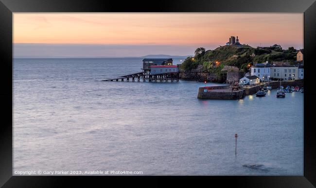 Tenby harbour and lifeboat station at sunrise Framed Print by Gary Parker