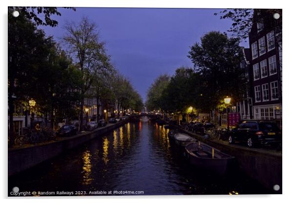 Amsterdam canal at night Acrylic by Random Railways