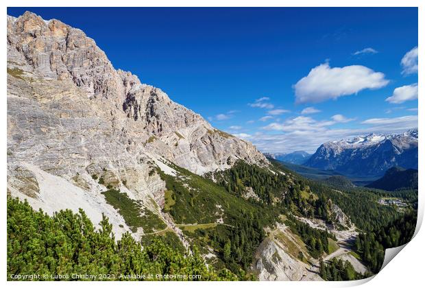 Panoramic view of the famous peaks of the Dolomites, Belluno Province, Dolomiti Alps, Italy Print by Lubos Chlubny
