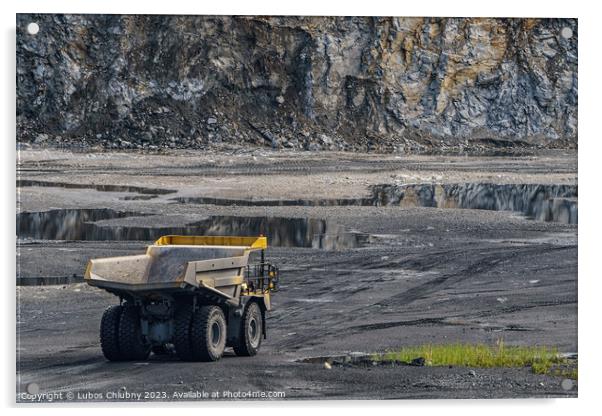 Dump truck in limestone mining, heavy machinery. Mining in the quarry. Acrylic by Lubos Chlubny
