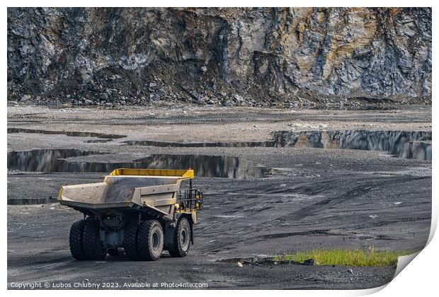 Dump truck in limestone mining, heavy machinery. Mining in the quarry. Print by Lubos Chlubny