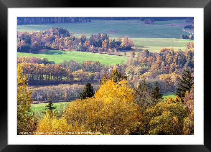 Autumn hilly landscape with meadows Framed Mounted Print by Lubos Chlubny