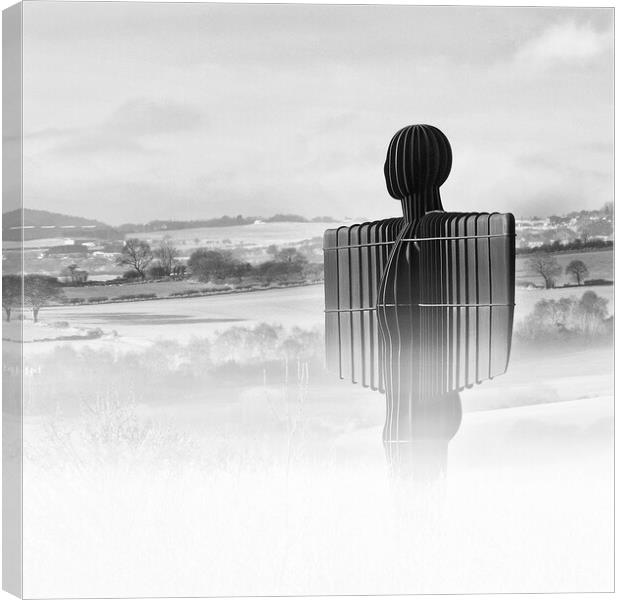 Angel of the North - Out of the Mist Mono Version Canvas Print by Will Ireland Photography
