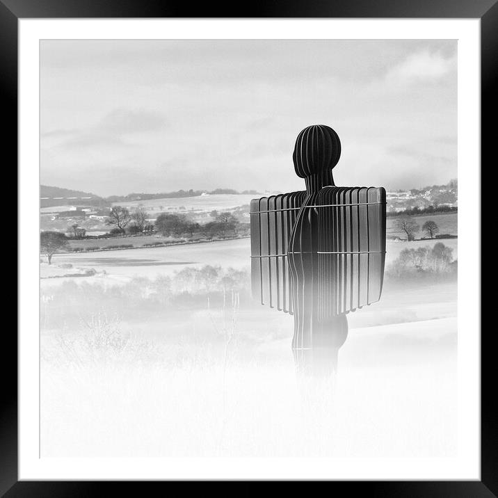 Angel of the North - Out of the Mist Mono Version Framed Mounted Print by Will Ireland Photography