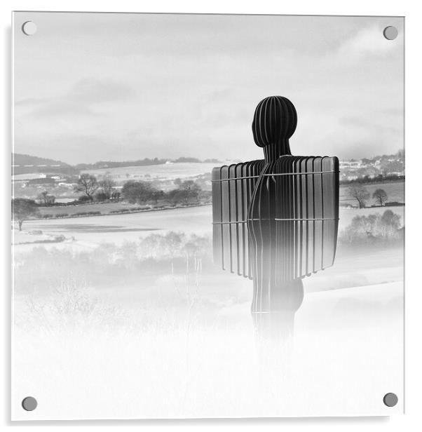 Angel of the North - Out of the Mist Mono Version Acrylic by Will Ireland Photography