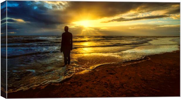 Crosby Beach Sunset, Another Place Canvas Print by Tim Hill