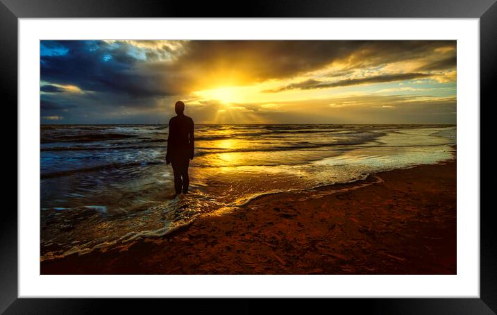 Crosby Beach Sunset, Another Place Framed Mounted Print by Tim Hill