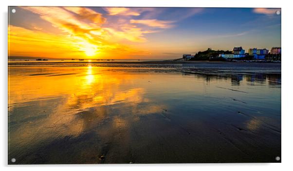Tenby North Beach Sunrise Acrylic by Tim Hill