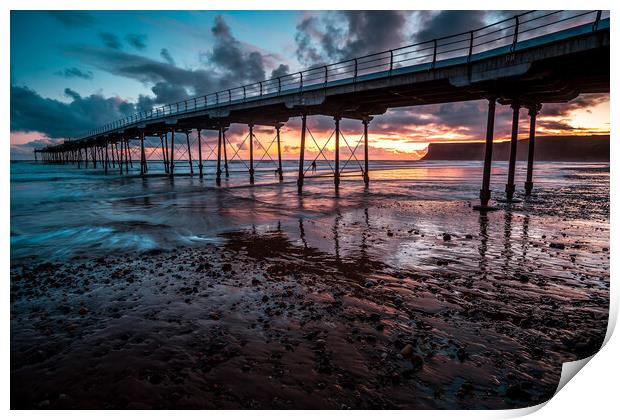 Saltburn pier sunrise Print by Tim Hill