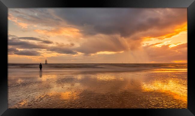 Crosby Beach Sunset, Another Place Framed Print by Tim Hill
