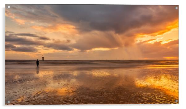 Crosby Beach Sunset, Another Place Acrylic by Tim Hill