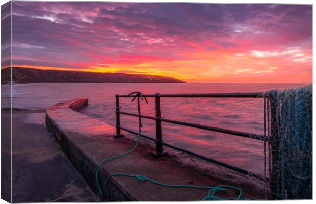 Filey Brigg Sunrise from Filey Boat Ramp Canvas Print by Tim Hill