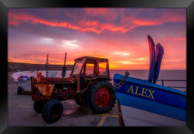 Filey Tractor at Sunrise Framed Print by Tim Hill