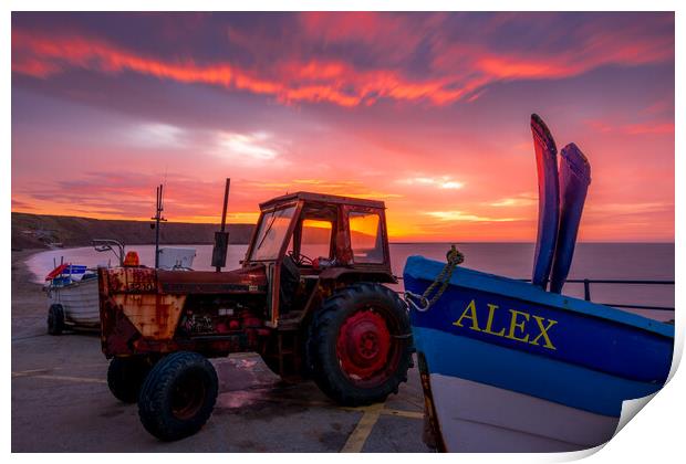 Filey Tractor at Sunrise Print by Tim Hill
