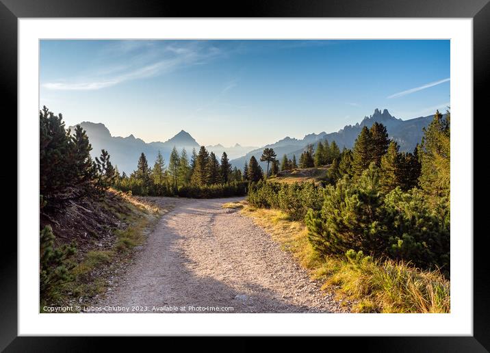 Wide trail in the Dolomites. Hiking trip, Walking path in dolomites landscape. The Tofane Group in the Dolomites, Italy, Europe. Framed Mounted Print by Lubos Chlubny
