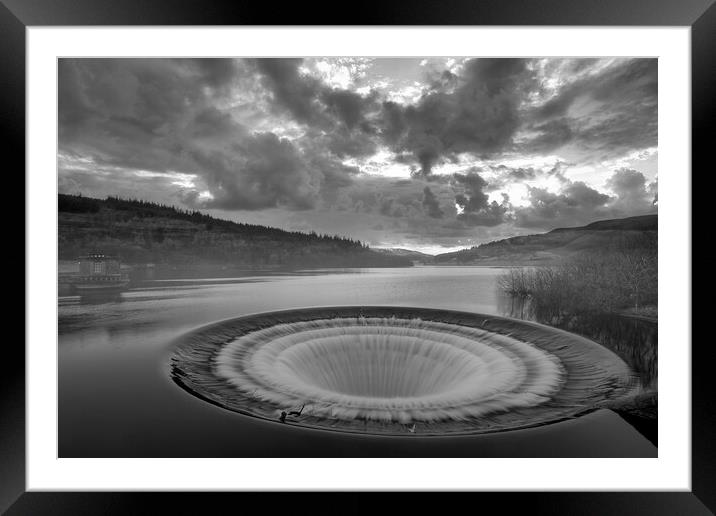Ladybower Plughole Black and White Framed Mounted Print by Tim Hill
