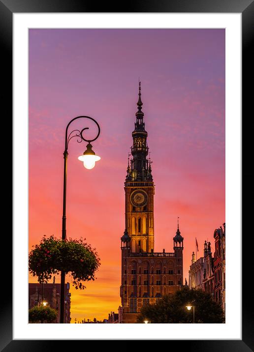 Main Town Hall In Gdansk At Twilight Framed Mounted Print by Artur Bogacki