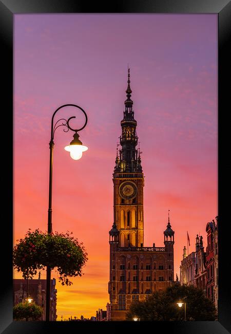 Main Town Hall In Gdansk At Twilight Framed Print by Artur Bogacki