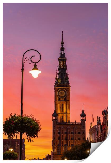 Main Town Hall In Gdansk At Twilight Print by Artur Bogacki