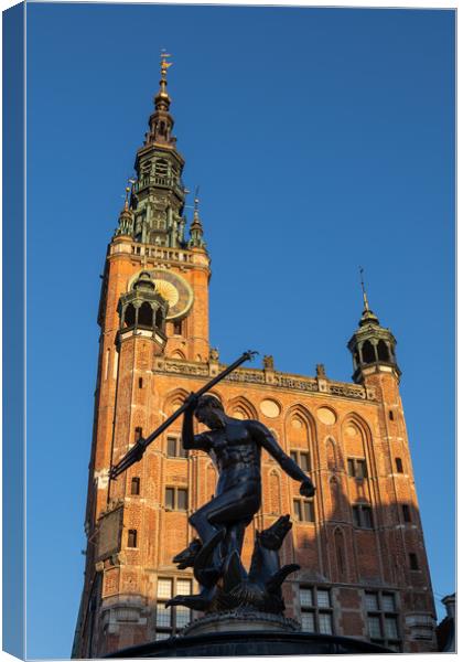 Neptune Fountain And Town Hall In Gdansk Canvas Print by Artur Bogacki