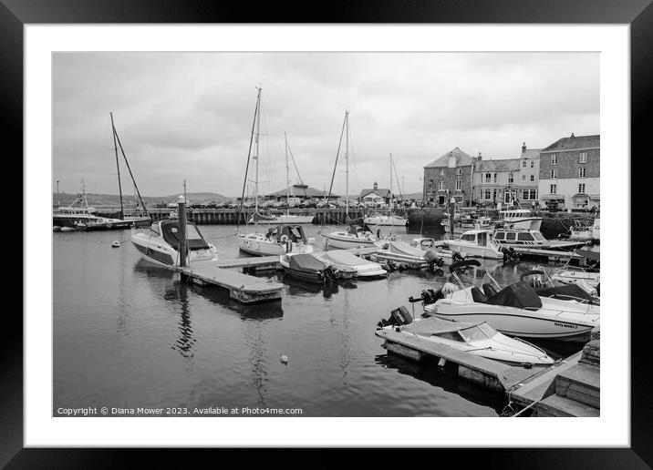 Padstow Cornwall monochrome Framed Mounted Print by Diana Mower