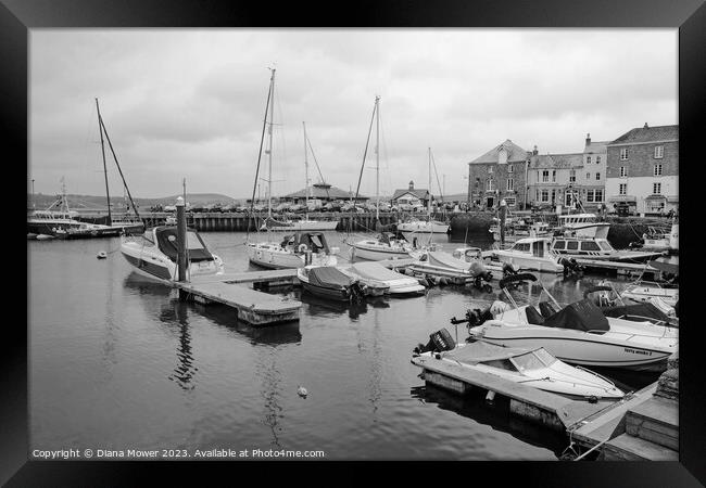 Padstow Cornwall monochrome Framed Print by Diana Mower