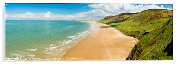 Panoramic view of Rhossili Bay, Gower, South Wales Acrylic by Justin Foulkes