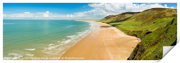 Panoramic view of Rhossili Bay, Gower, South Wales Print by Justin Foulkes
