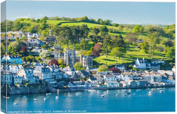 Fowey, from Polruan, South Cornwall Canvas Print by Justin Foulkes