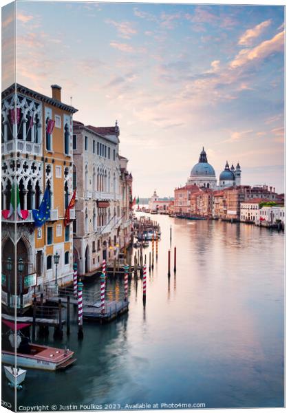 The Grand Canal at sunrise, Venice, Italy Canvas Print by Justin Foulkes