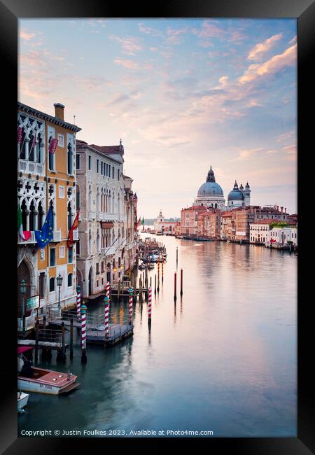 The Grand Canal at sunrise, Venice, Italy Framed Print by Justin Foulkes
