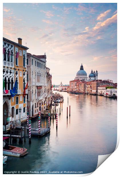 The Grand Canal at sunrise, Venice, Italy Print by Justin Foulkes