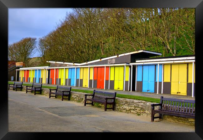 Filey Beach Huts Framed Print by Steve Smith