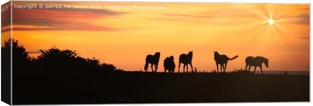 Horses at sunset in Bury lancs Canvas Print by Derrick Fox Lomax
