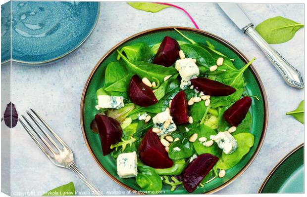 Fresh salad with beets, cheese and greens. Canvas Print by Mykola Lunov Mykola