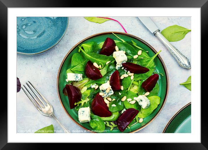 Fresh salad with beets, cheese and greens. Framed Mounted Print by Mykola Lunov Mykola