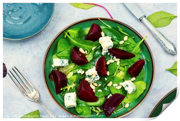 Fresh salad with beets, cheese and greens. Print by Mykola Lunov Mykola