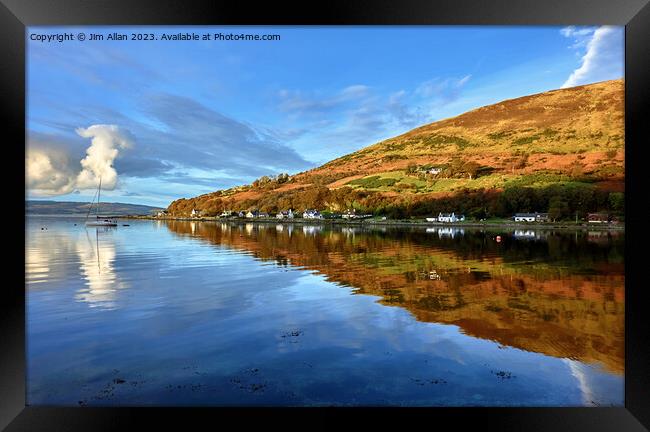 Reflections on Lochranza Bay, Arran. Framed Print by Jim Allan