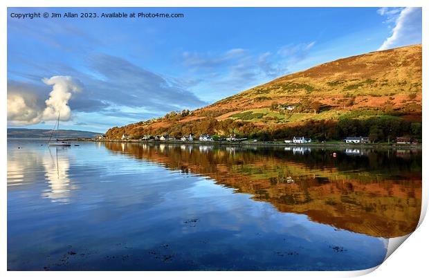 Reflections on Lochranza Bay, Arran. Print by Jim Allan