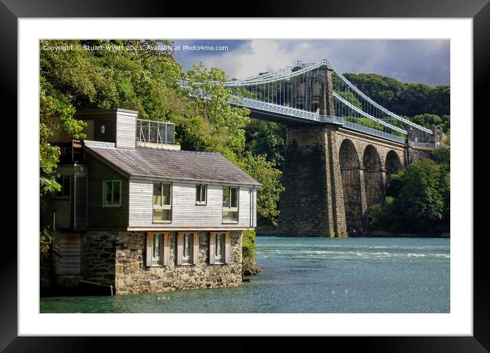 Menai Suspension Bridge and Boathouse Framed Mounted Print by Stuart Wyatt