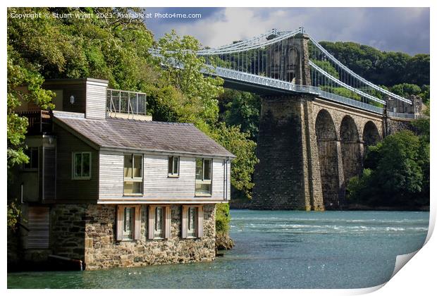 Menai Suspension Bridge and Boathouse Print by Stuart Wyatt