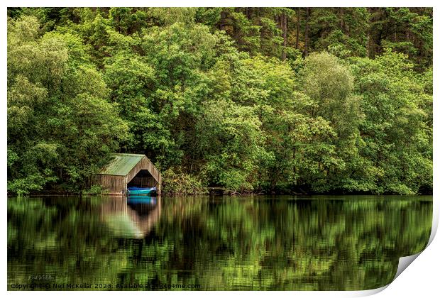 Mirrored Boat in the Boathouse Print by Neil McKellar