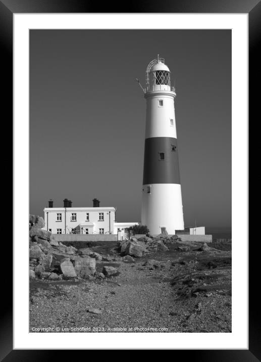 The Majestic Portland Bill Lighthouse Framed Mounted Print by Les Schofield
