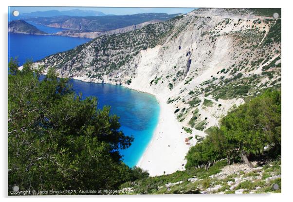 Myrtos Beach Kefalonia, Greece Acrylic by Jacqi Elmslie
