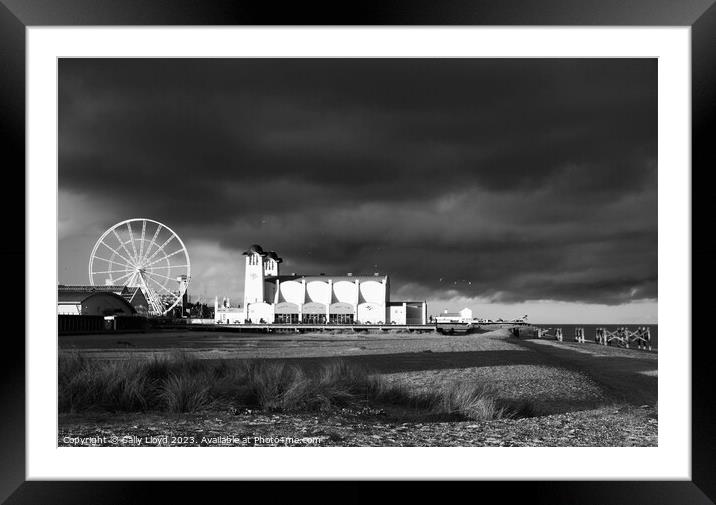 Great Yarmouth stormy sky in black and white Framed Mounted Print by Sally Lloyd