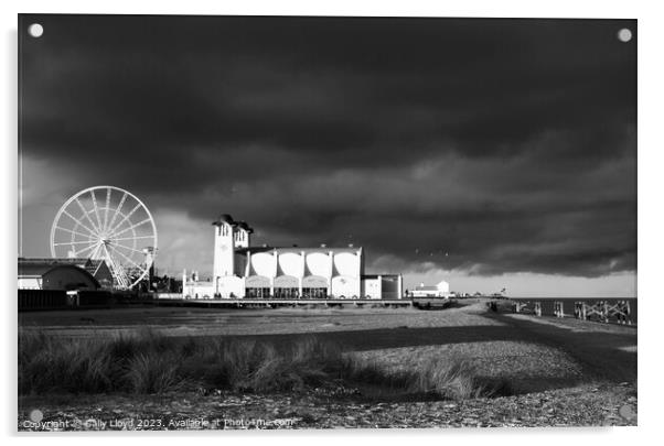 Great Yarmouth stormy sky in black and white Acrylic by Sally Lloyd